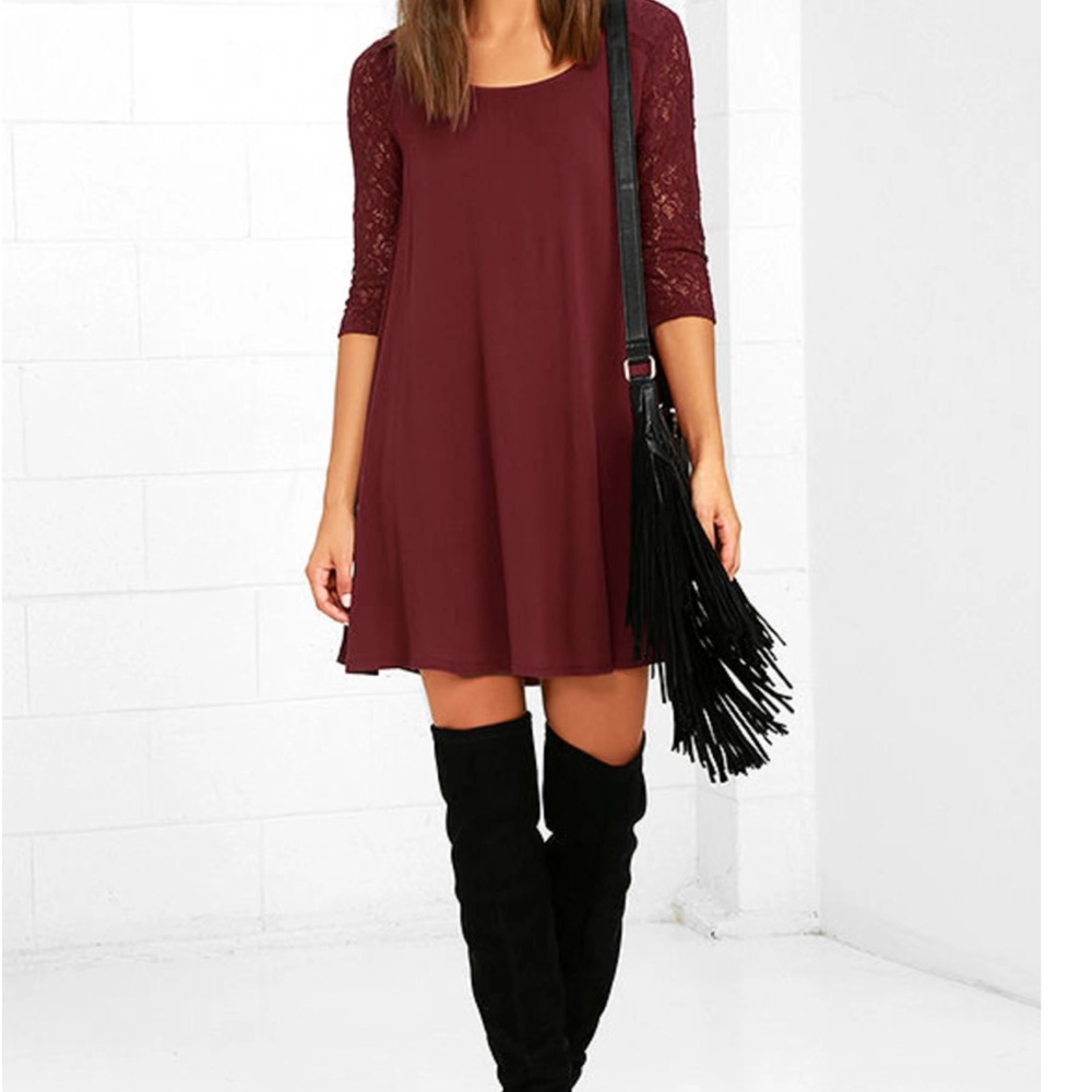 Anthropologie ⚜️ Others Follow Burgundy Lace Sleeve Dress ✨NWT✨